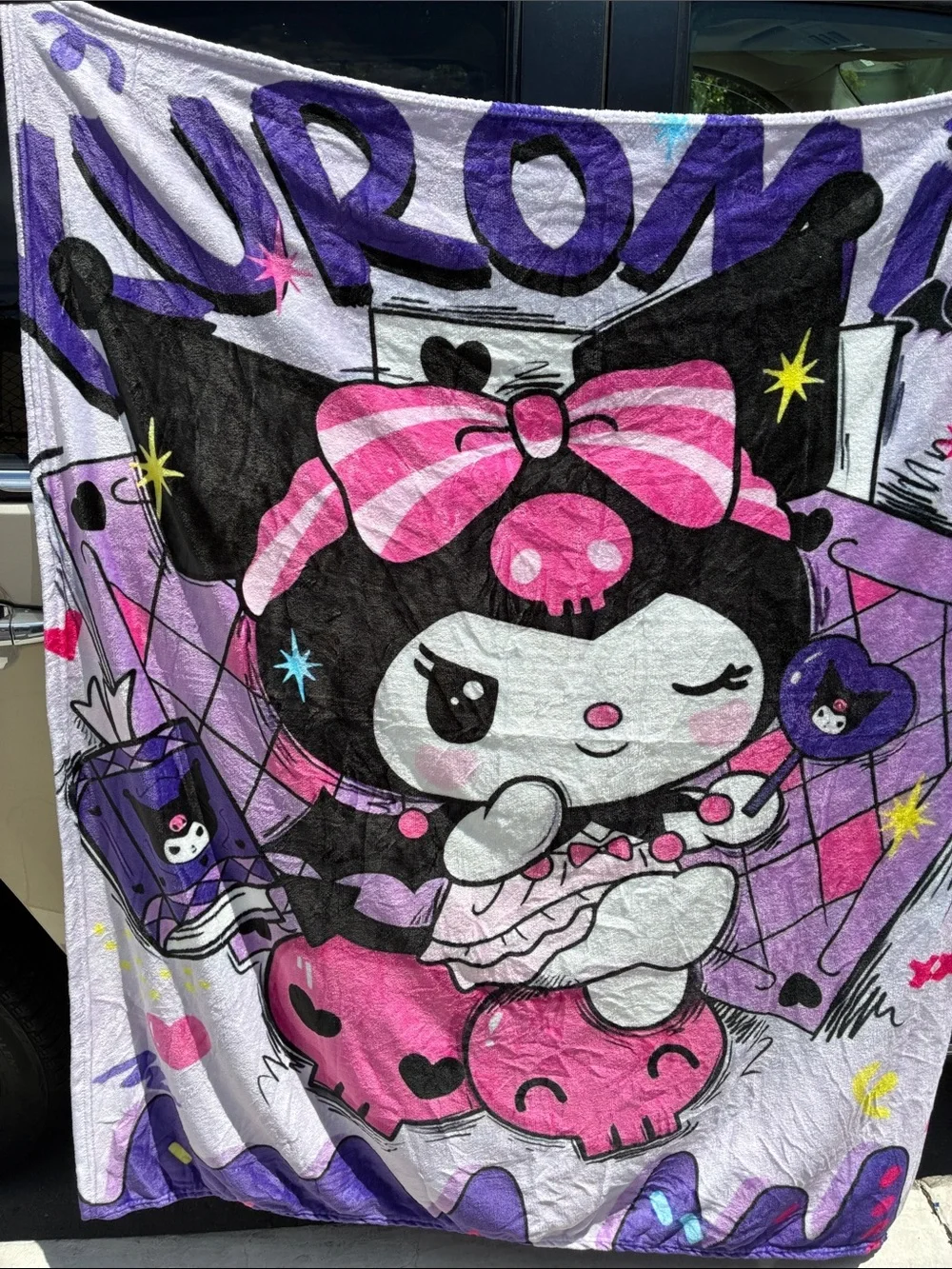 Sanrio Kuromi Graphic Plush Blanket Throw Purple Hello Kitty Anime 54” x 49”